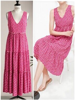 NWT J. Crew Pink Floral Tiered Dress, 14